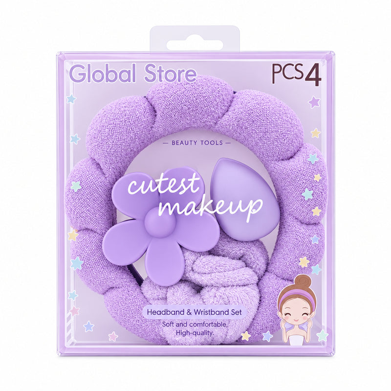Kit accesorios maquillaje x4 pcs - Morado