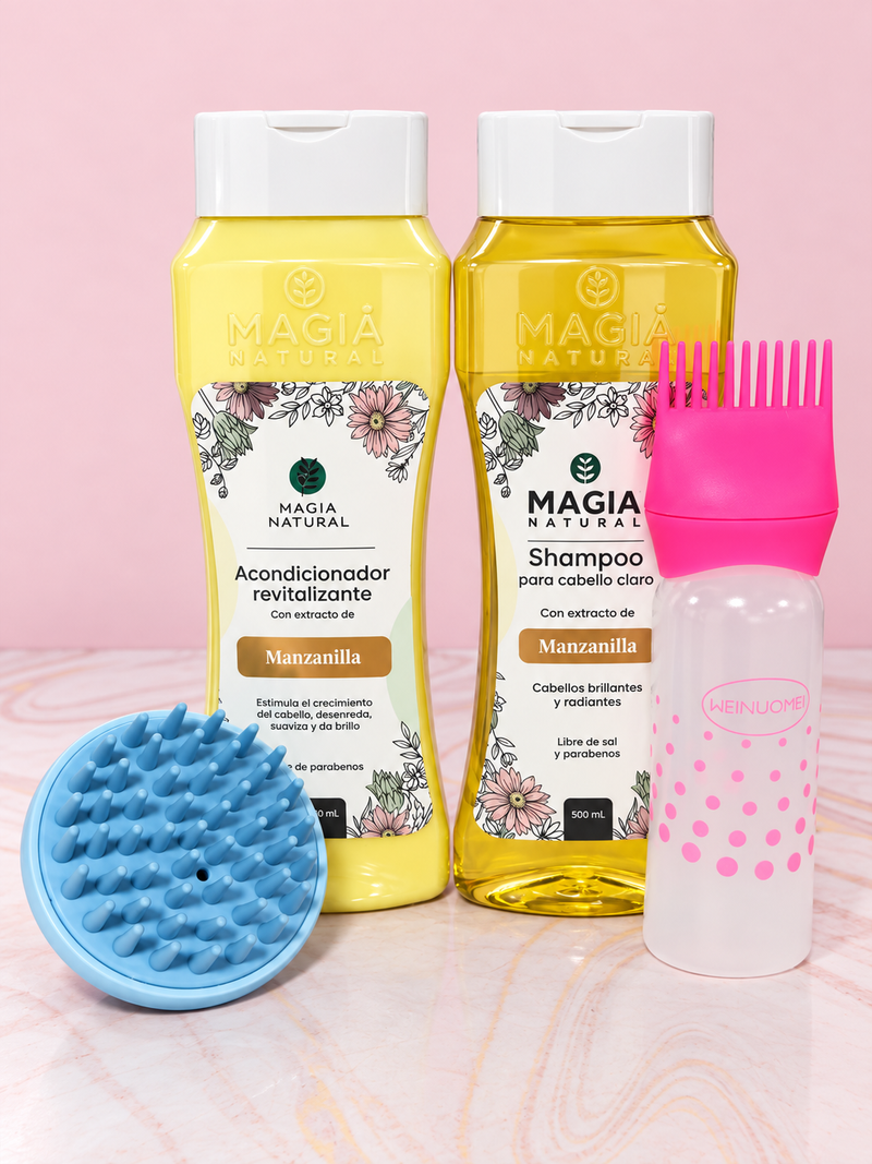 Kit iluminador y aclarante shampoo manzanilla + acondicionador manzanilla