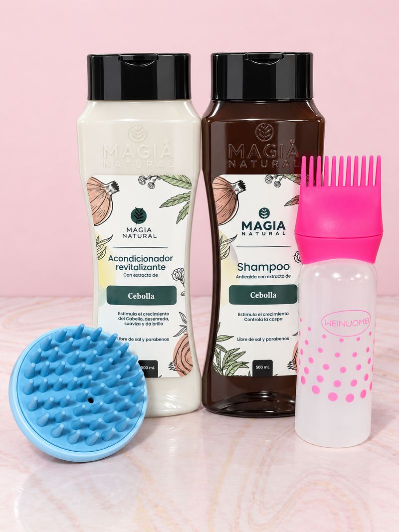 Kit antigrasa y anticaída shampoo cebolla + acondicionador cebolla magia natura