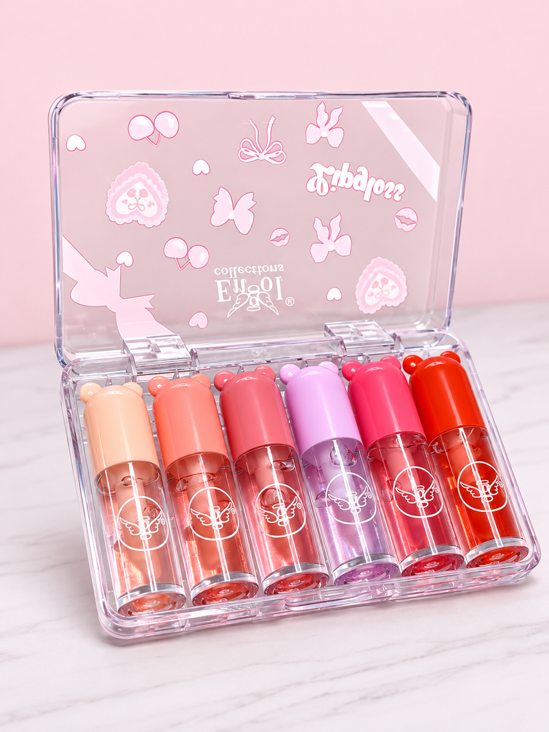 Lip gloss moñito en cajita x6