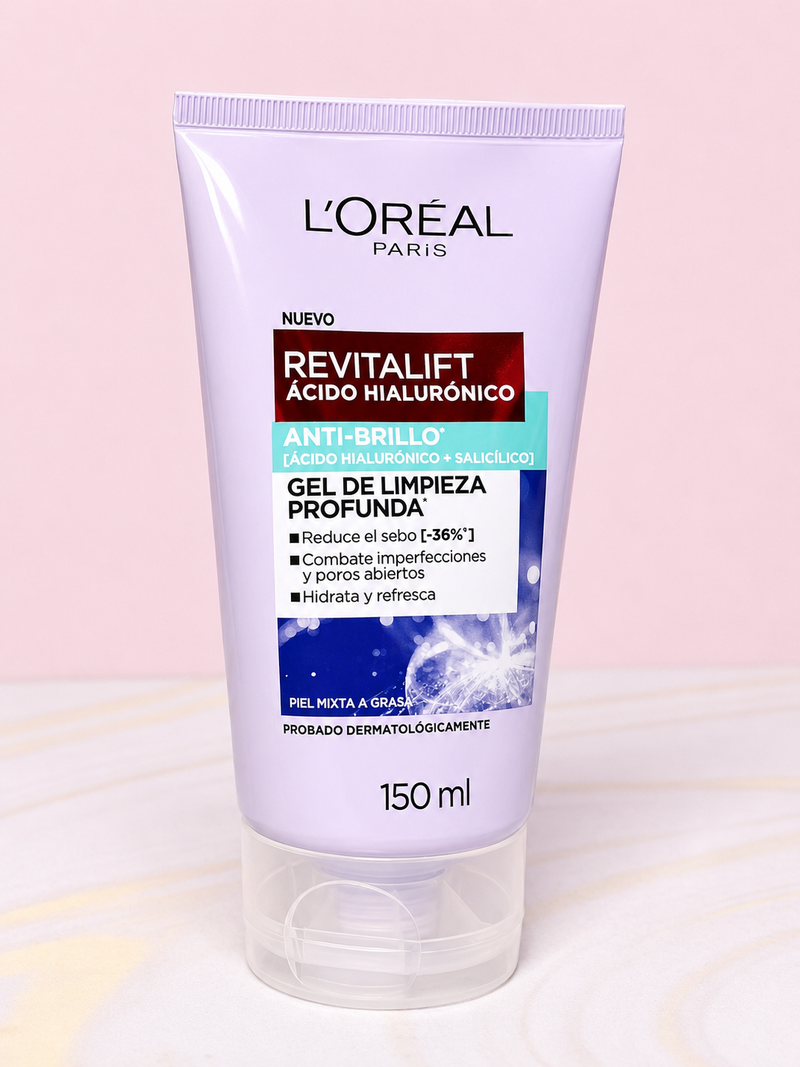Gel facial de limpieza profunda revitalift ácido hialurónico