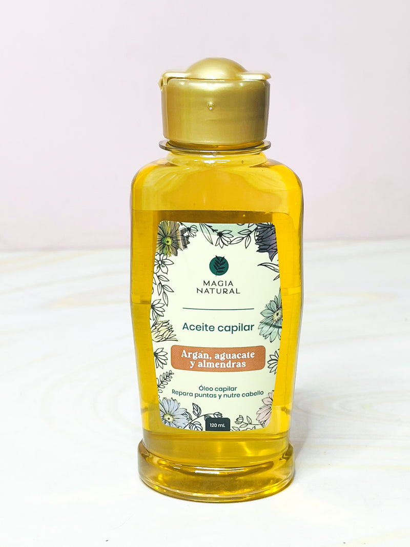 Óleo capilar árgan, aguacate y almendras